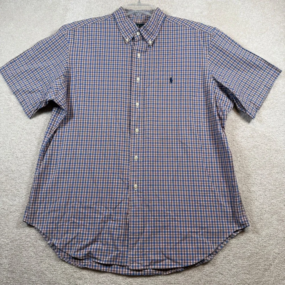 Ralph Lauren Button Down Shirt Mens XL Blue Plaid Classic Fit Short Sleeve 2133
